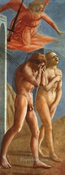  jardin Pintura al %C3%B3leo - La expulsión del jardín del Edén Cristiano Quattrocento Renacimiento Masaccio